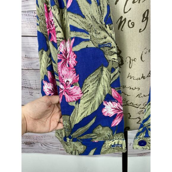 Chicos 1 Tahiti Tropis Linen Jacket Women M Button Front Side Pocket Long Sleeve - Picture 6 of 14